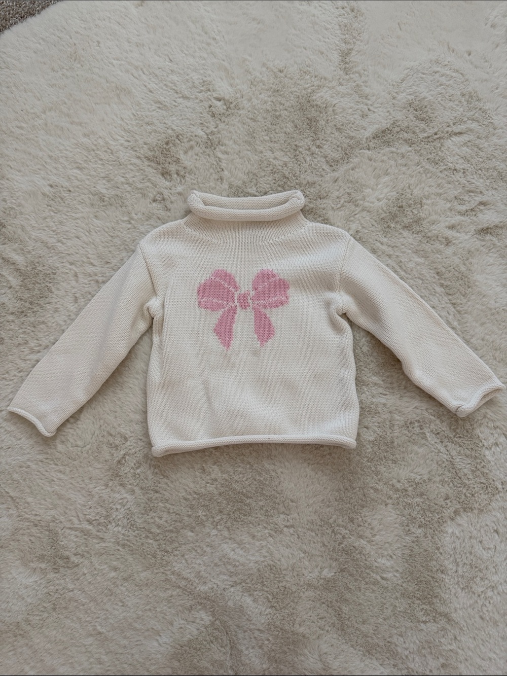 Mud Pie Rolled Neck Pink Bow Sweater